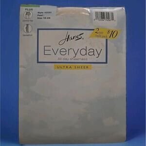 Hanes Everyday Pantyhose Size 1X-2X Ultra Sheer Control Top Pearl 2 Pairs New